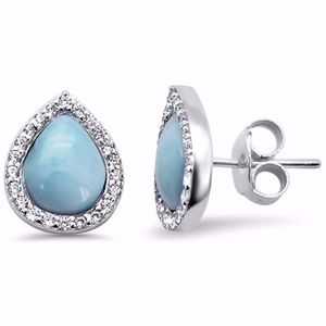 Pear Halo Tear Drop Natural Larimar .925 Sterling